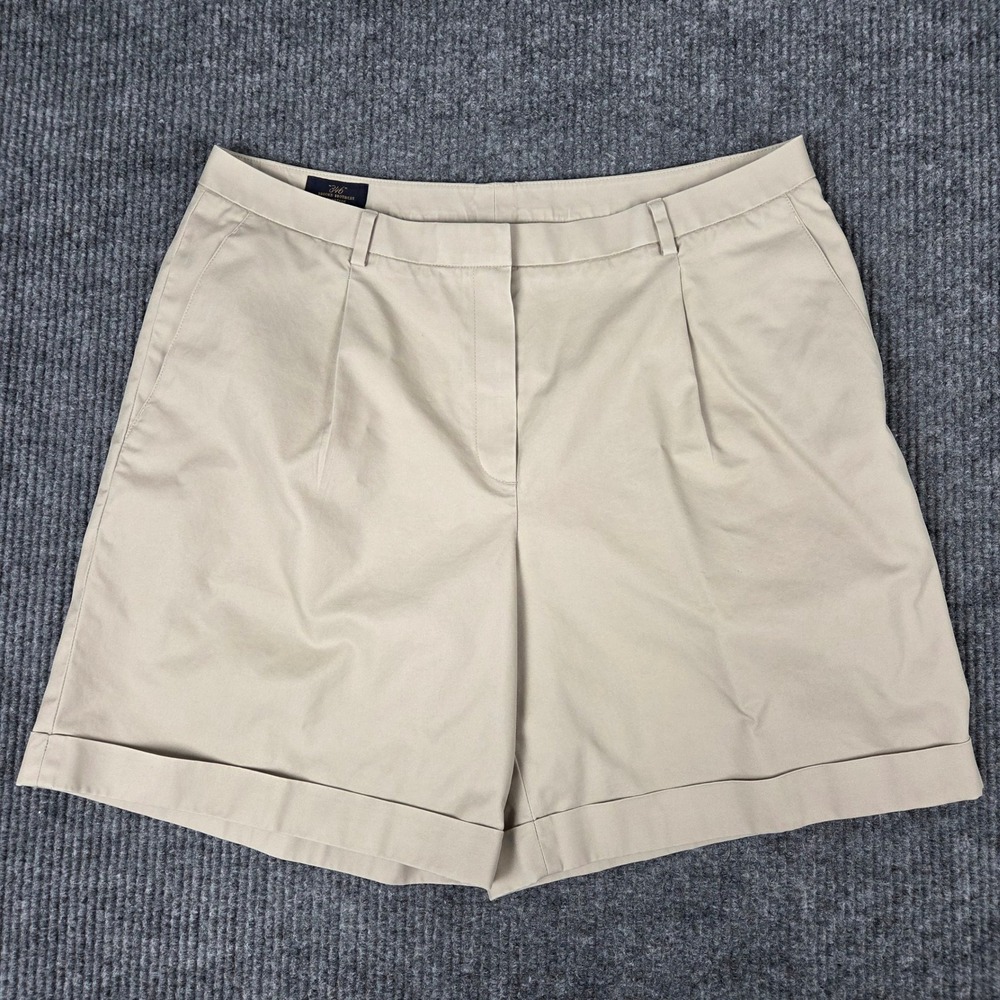 Brooks Brothers 346 Advantage Khaki Tan Cotton Pleated Cuffed Shorts Womens‎ 16